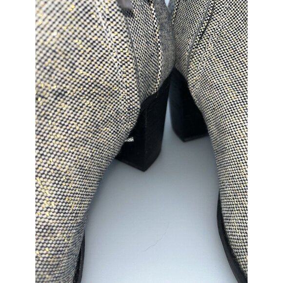 Toms Tweed Fabric Open Toe Booties Size 11 Gold Accent Thread Dark Brown Chunk H - Picture 11 of 16